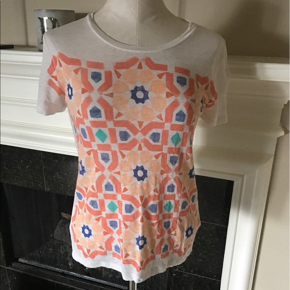 EUC J Crew Linen Moroccan Tile Tee - Picture 3 of 7